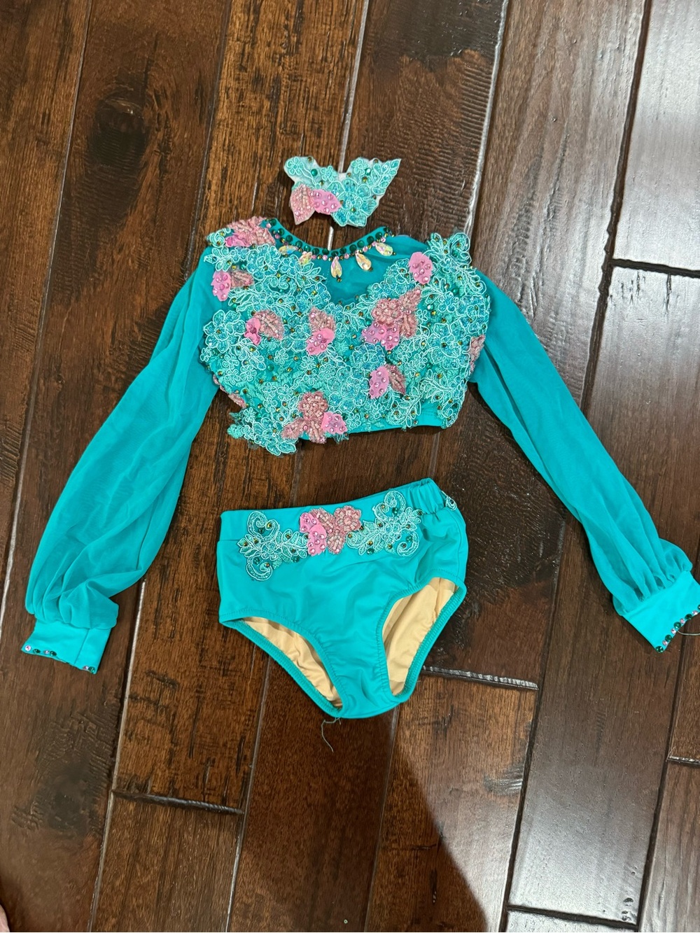 Teal Dance Set with Pink Floral Appliqué - Glamour - SC child small